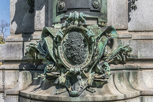 Kaiser Wilhelm I Monument (1896) in Dusseldorf. Equestrian statue of the emperor, flanked by allegorical figures representing war and peace, and bronze reliefs. DUSSELDORF, GERMANY. photo