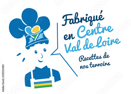 Logo fabriqué en Centre-Val-de-Loire, chef avec toque, recettes de cuisine de notre terroir.