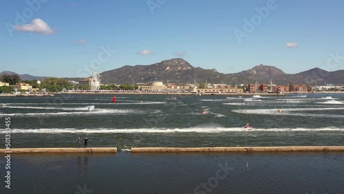 Wallpaper Mural nice overview flying backwards from the air with a view of the water of the jet ski world cup in sardinia Torontodigital.ca