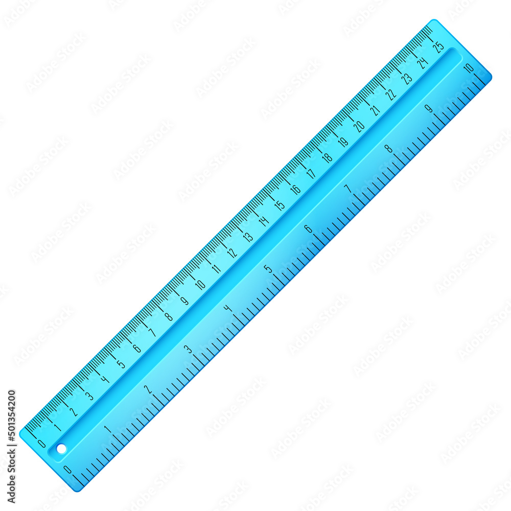 Blue ruler. Realistic plastic instrument. Measure tool Blue ruler. Realistic plastic instrument. Measure tool