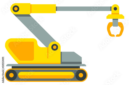 Machine robot arm. Manufactoring yellow device icon