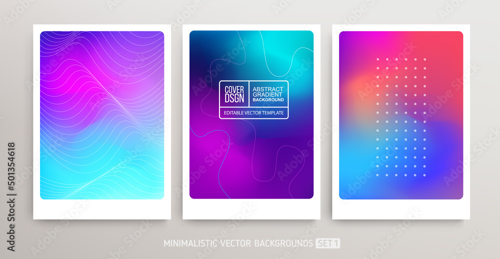 Fototapeta premium Minimalistic poster or cover layout with bright gradient blurring background. Trendy gradient cover design with abstract background. Modern A4 cover design template. Editable vector