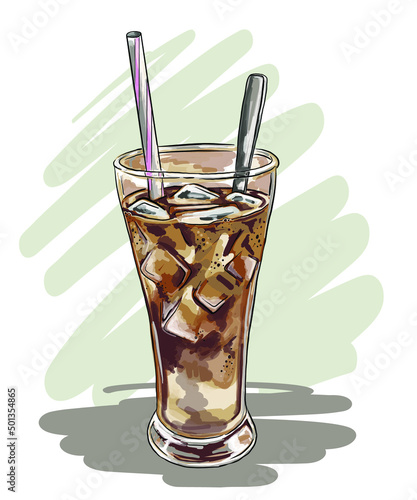iced coffee illustration that can be used for menu books and cafe promotions. It can also be used to decorate the look and feel of a website or social media site, or for commercial products.