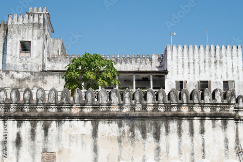 Zanzibar City, Tanzania - April 24,2022: View on architecture of Stone town in Zanzibar City.