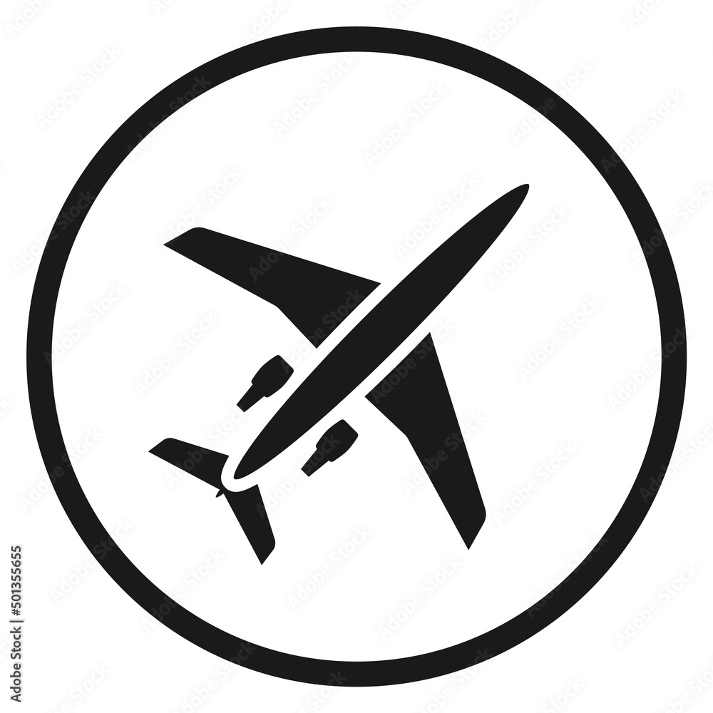 Airplane icon. Airport round symbol. Flight sign