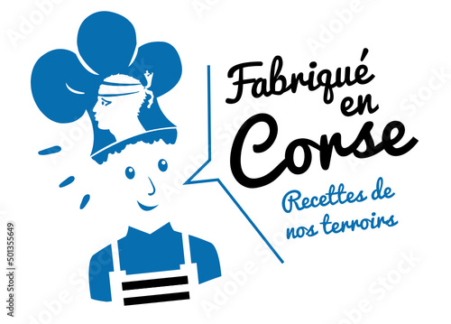 Logo fabriqué en Corse, Corsica, chef avec toque, recettes de cuisine de notre terroir.
