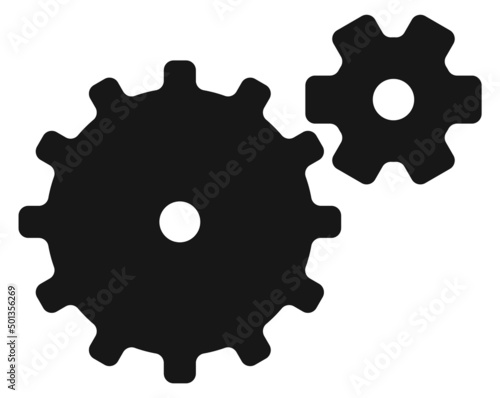 Black gears icon. Working proccess symbol. System sign