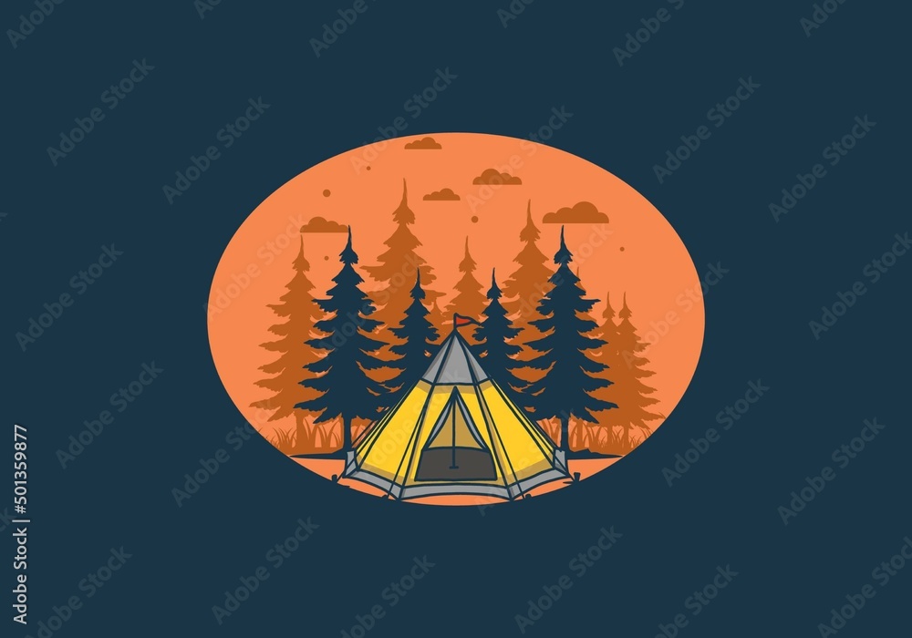 Cone tent and pine trees illustration