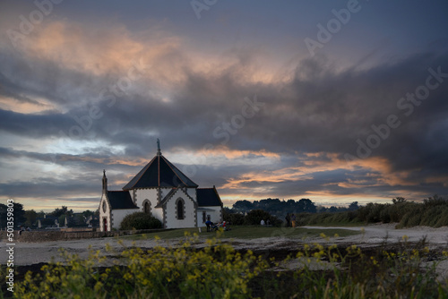 Sunset or moon-rise on the seaside in Morbihan, Bretagne, France