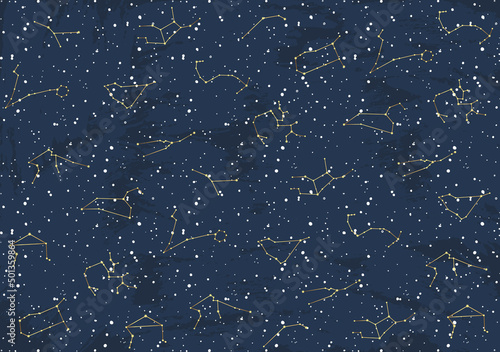 Hand drawn card of golden constellation and star. Constellation celestial space. Zodiac horoscope symbol, star astrology, astrology sign, icon. Magic space galaxy, vector sketch illustration