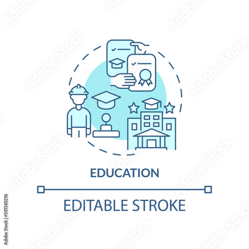 Education turquoise concept icon. Obtain knowledge and skills. Social institution abstract idea thin line illustration. Isolated outline drawing. Editable stroke. Arial, Myriad Pro-Bold fonts used