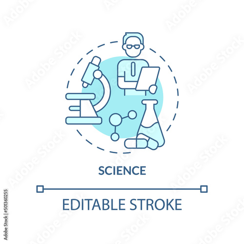 Science turquoise concept icon. Knowledge explanations. Social institution abstract idea thin line illustration. Isolated outline drawing. Editable stroke. Arial, Myriad Pro-Bold fonts used