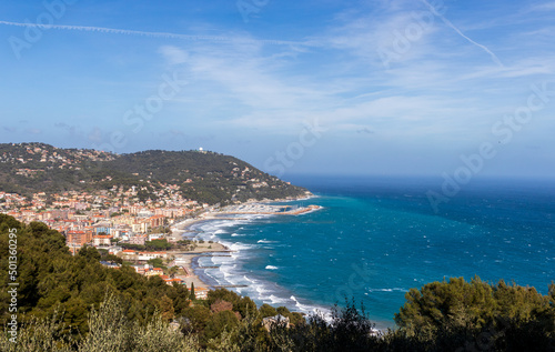 ligurian seascape italian coast with sunny day in summertime