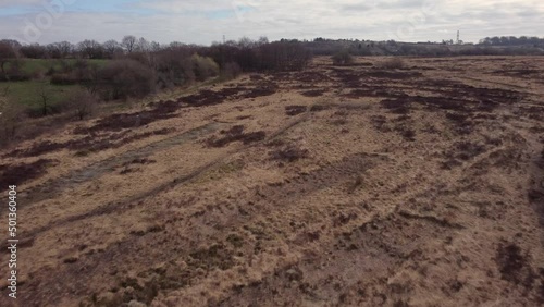 Cinematic 4k drone footage of Wetley Moor, Staffordshire, England in springtime. photo