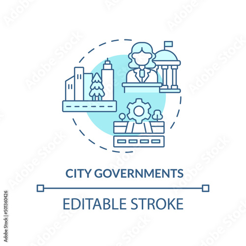 City governments turquoise concept icon. Municipal government. Institution example abstract idea thin line illustration. Isolated outline drawing. Editable stroke. Arial, Myriad Pro-Bold fonts used