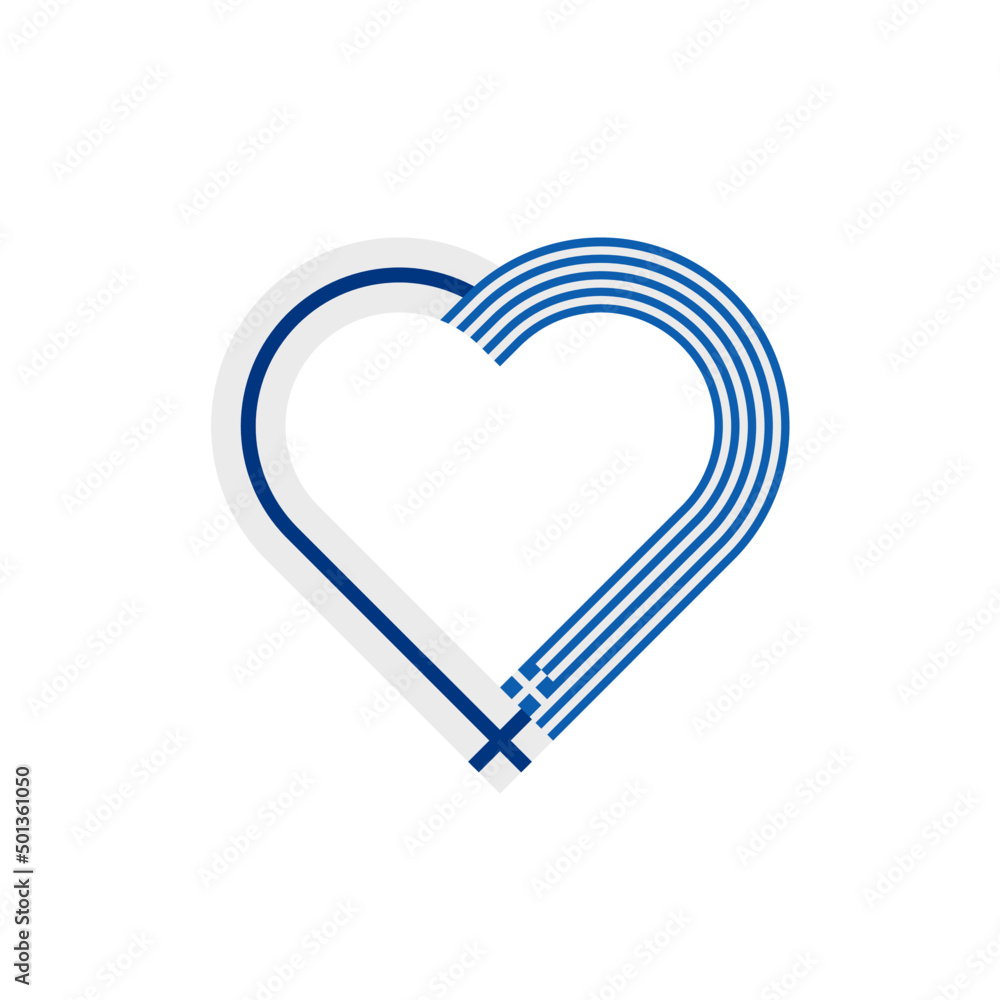 unity concept. heart ribbon icon of finland and greece flags. vector illustration isolated on white background unity concept. heart ribbon icon of finland and greece flags. vector illustration isolated on white background