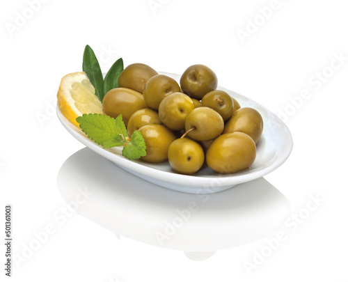 green olives in a small plate
