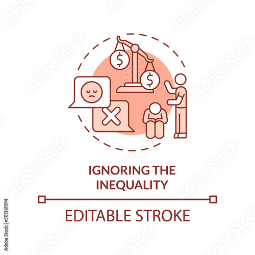 Ignoring inequality red concept icon. Disadvantage of social institutions abstract idea thin line illustration. Isolated outline drawing. Editable stroke. Arial, Myriad Pro-Bold fonts used
