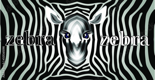 Zebra on a striped background. animalistic abstract illustration