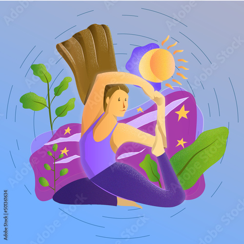 Meditation concept. Pretty yoga woman in yoga pose. Vector illustration.