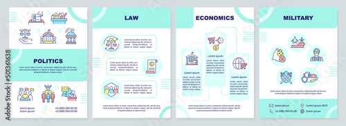 Social institutions and organizations brochure template. Leaflet design with linear icons. 4 vector layouts for presentation, annual reports. Arial-Black, Myriad Pro-Regular fonts used