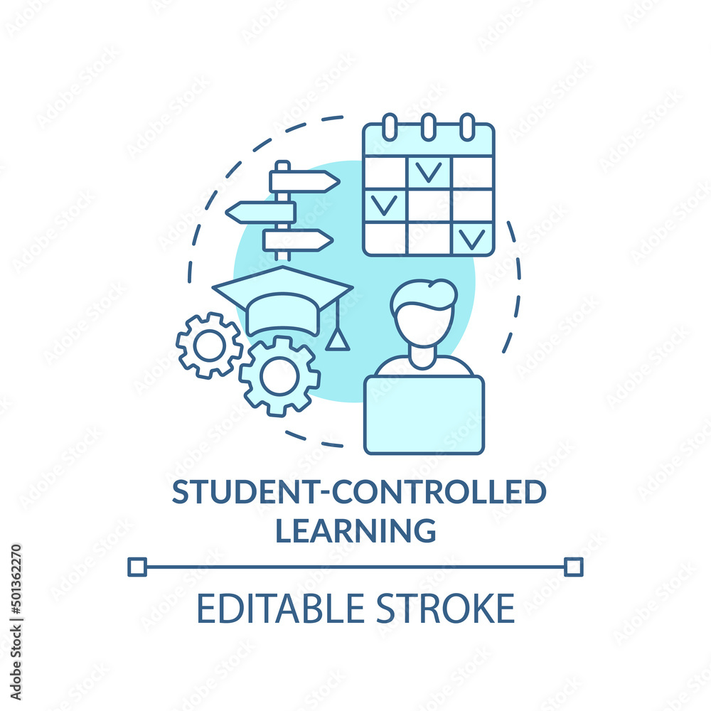 Student controlled learning turquoise concept icon. Student centered method. Education abstract idea thin line illustration. Isolated outline drawing. Editable stroke. Arial, Myriad Pro-Bold fonts use Student controlled learning turquoise concept icon. Student centered method. Education abstract idea thin line illustration. Isolated outline drawing. Editable stroke. Arial, Myriad Pro-Bold fonts use