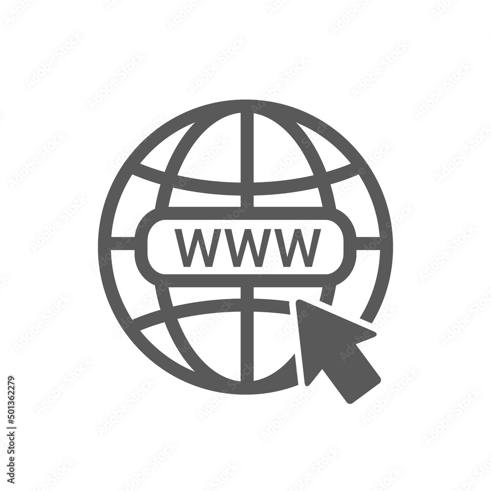 vector illustration of globe internet address icon and arrow cursor sign, flat design. vector illustration of globe internet address icon and arrow cursor sign, flat design.