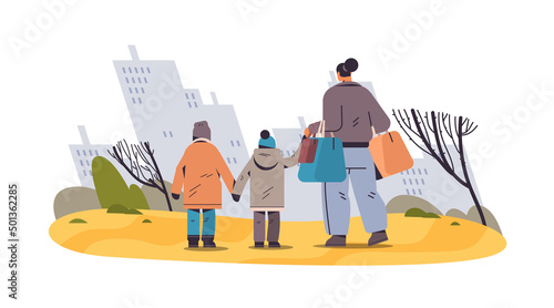 Ukrainian refugees with things fleeing russian aggression against Ukraine stop war concept people searching new homes