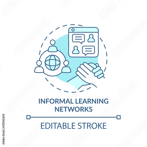 Informal learning networks turquoise concept icon. Community work. Online education abstract idea thin line illustration. Isolated outline drawing. Editable stroke. Arial, Myriad Pro-Bold fonts use