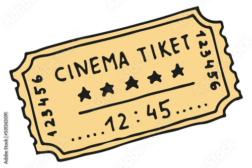 Cinema ticket hand drawn icon. Movie pass sketch