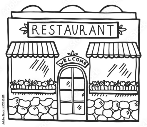 Restaraunt doodle. Architecture sketch. Urban building facade