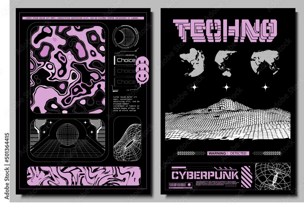 Sci fi and HUD box elements for Futuristic design. Abstract rave poster ...