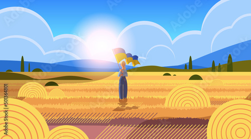 woman holding Ukrainian flag pray for Ukraine peace save Ukraine from russia stop war concept