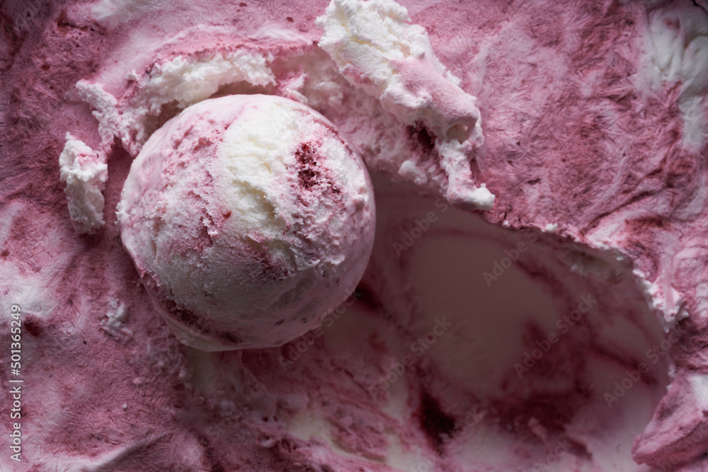 Organic strawberry ice cream texture and ball. Organic strawberry ice cream texture and ball.