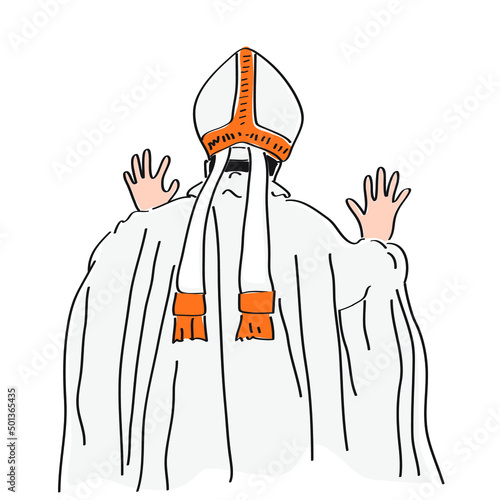 priest of the catholic church with raised palms, from the back, outline, drawing