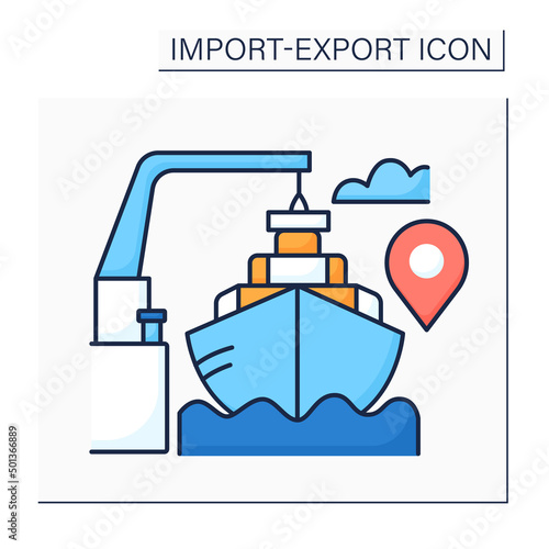 Free on board color icon. Transportation term. Price for goods includes delivery at Seller expense to specified point.Import and export concept. Isolated vector illustration