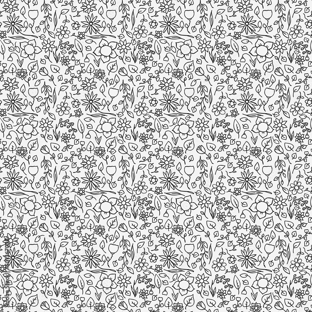 Seamless floral vector pattern. Doodle vector with floral pattern on white background. Vintage floral pattern