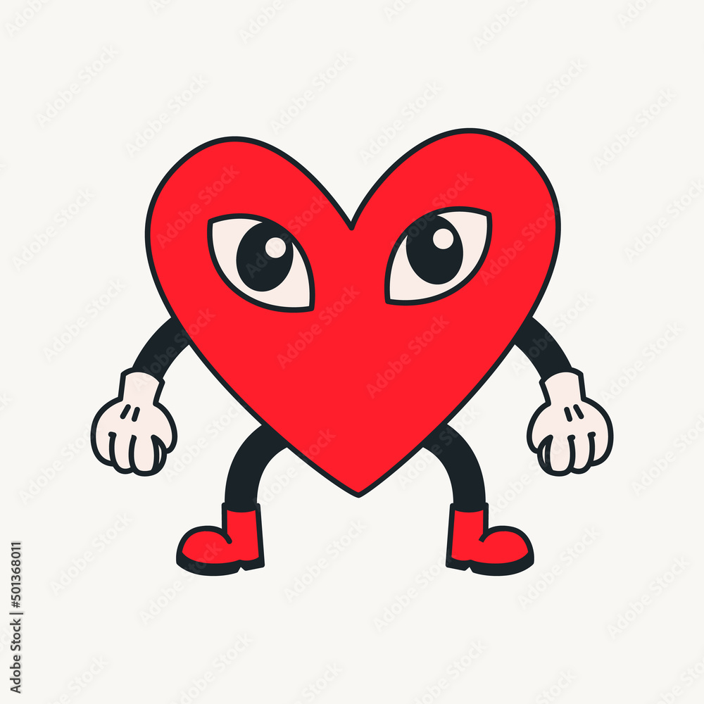 Fototapeta premium Cartoon vector funny cute Comic characters, heart with eyes.