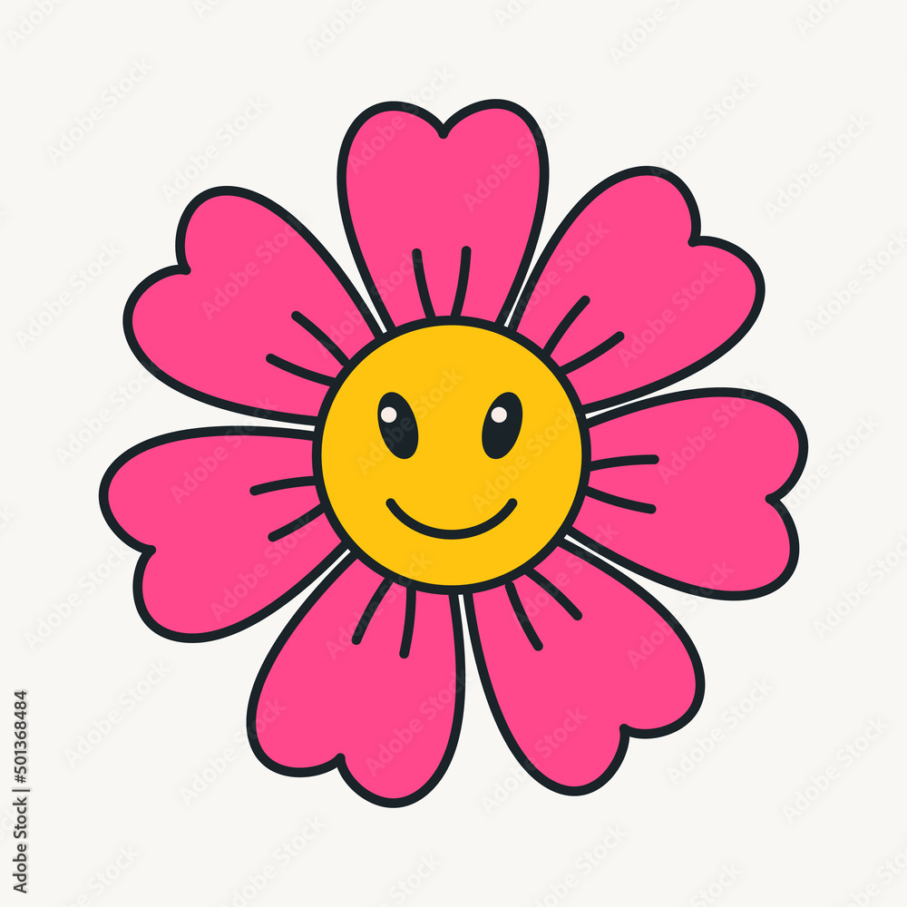 Cartoon vector funny cute Comic characters, daisy flower. Stock Vector |  Adobe Stock