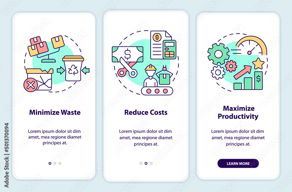 Lean Onboarding Purposes of lean manufacturing onboarding mobile app screen ...