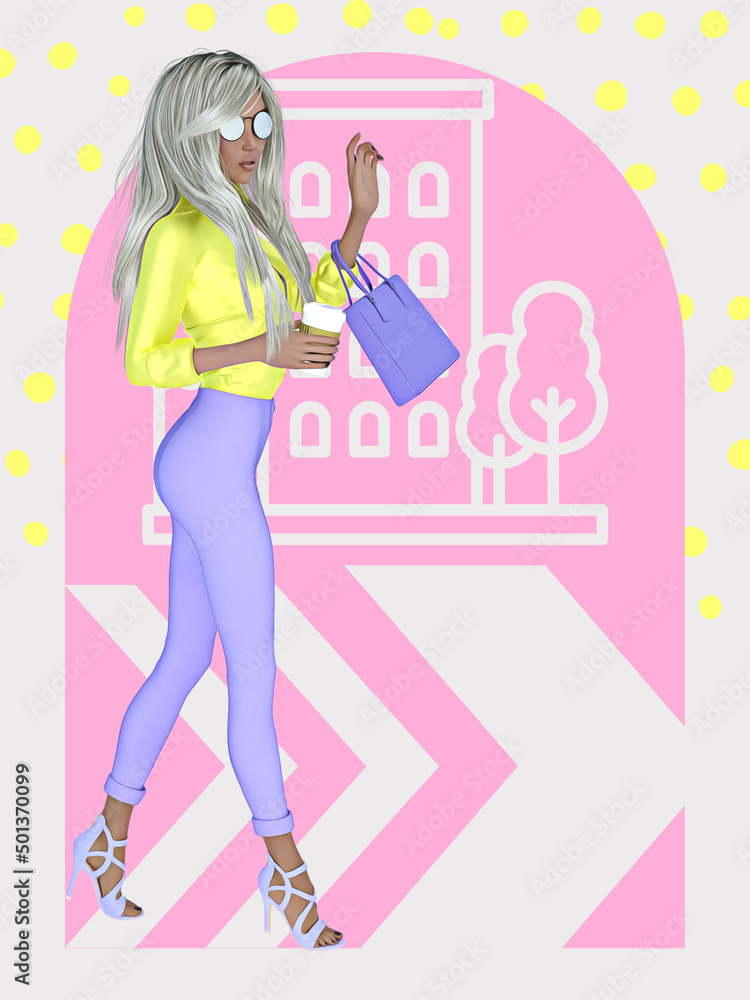 Image of a young beautiful stylish fashion positive platinum blond woman out and about with her active lifestyle. Image of a young beautiful stylish fashion positive platinum blond woman out and about with her active lifestyle.
