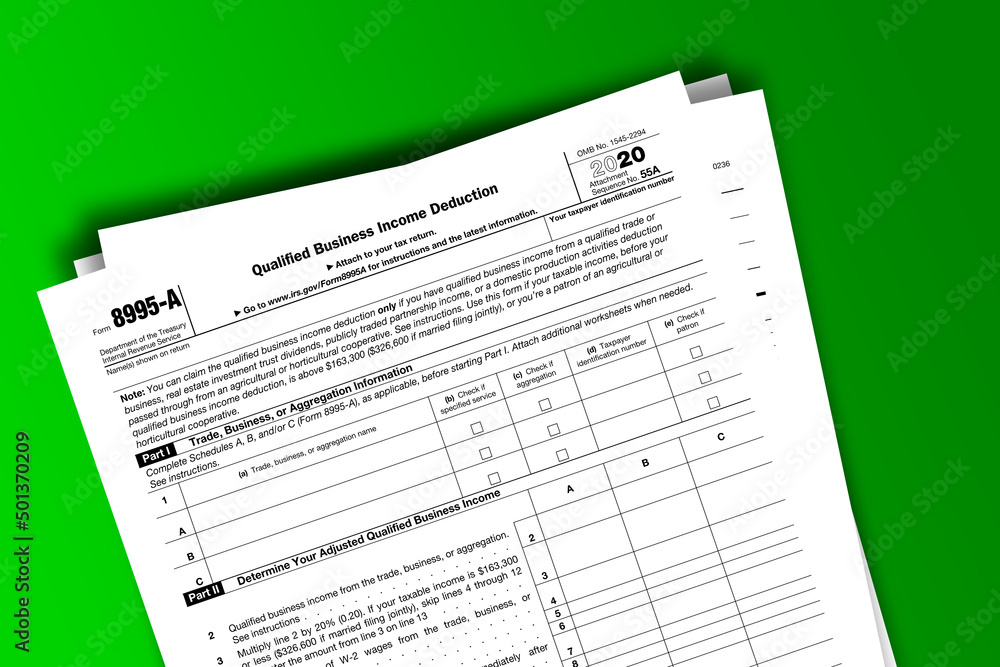 Form 8995-A documentation published IRS USA 01.28.2021. American tax document on colored Form 8995-A documentation published IRS USA 01.28.2021. American tax document on colored