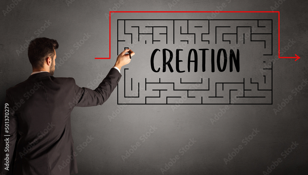 businessman drawing maze concept businessman drawing maze concept