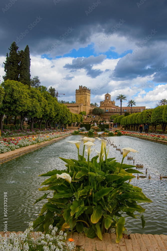 View of the beautiful gardens of the Alcazar de los Reyes Cristianos, Cordoba, Andalusia, Spain