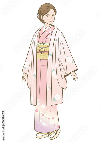 羽織（着物）を着た女性のベクターイラスト