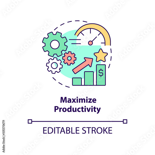 Maximize productivity concept icon. Purpose of lean manufacturing abstract idea thin line illustration. Isolated outline drawing. Editable stroke. Arial, Myriad Pro-Bold fonts used