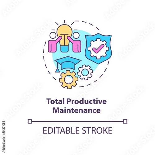 Total productive maintenance concept icon. Lean manufacturing principle abstract idea thin line illustration. Isolated outline drawing. Editable stroke. Arial, Myriad Pro-Bold fonts used