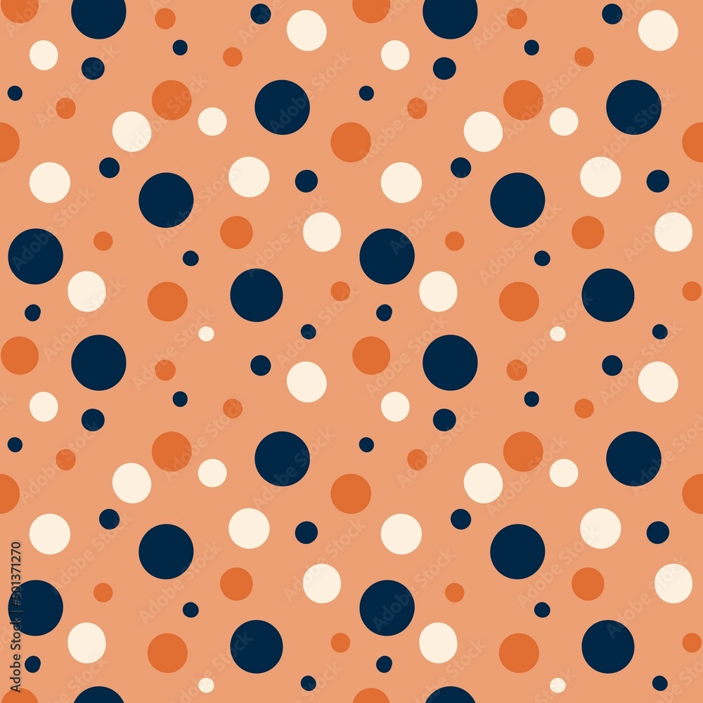 Retro style multi colour dots seamless pattern on orange background Retro style multi colour dots seamless pattern on orange background