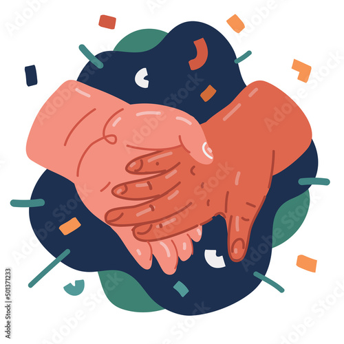Cartoon vector illustration of Close up of couple hold hands showing love and care, husband and wife have tender close moment together, demonstrate support and understanding