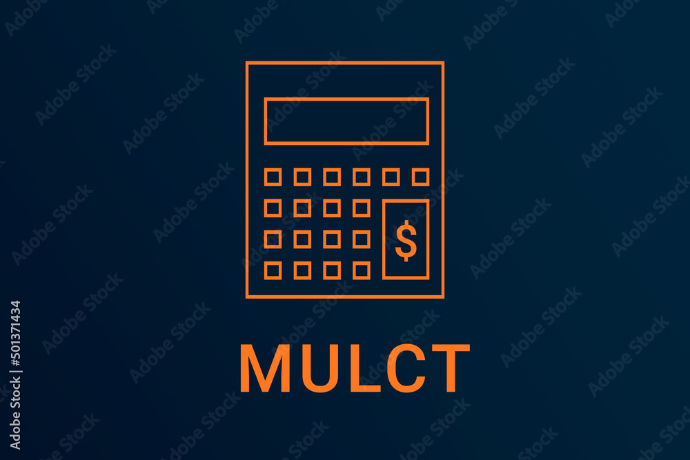 mulct text. Calculator symbolizes economy. mulct logo on dark background. Illustration mulct . Financial screensaver. Minimalist orange calculator mulct text. Calculator symbolizes economy. mulct logo on dark background. Illustration mulct . Financial screensaver. Minimalist orange calculator